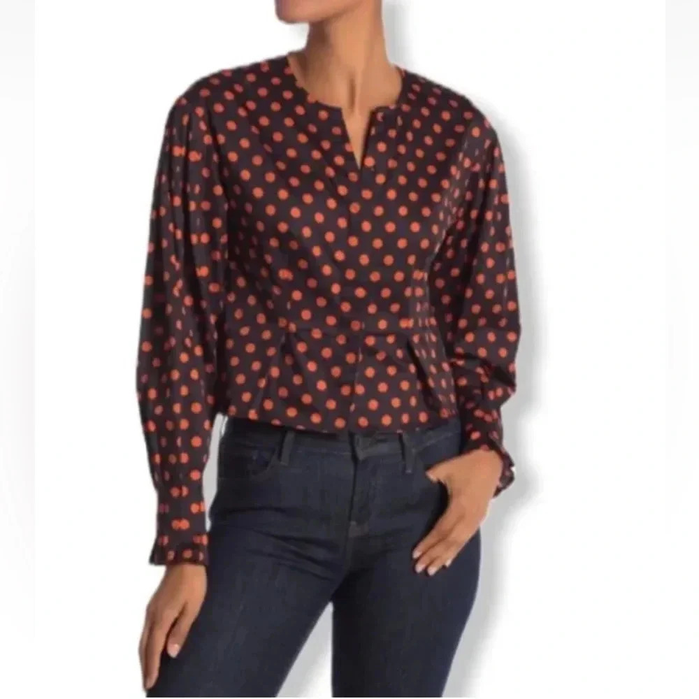 NWT Walter Baker Elina Orange Polka Dots Top Button Front Shirt $158